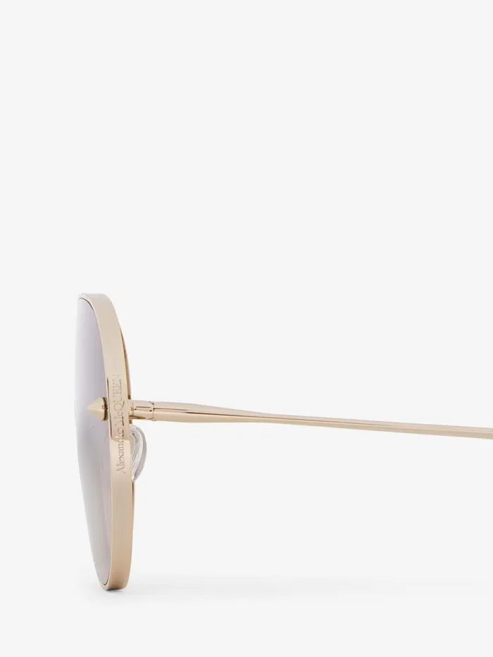 Women Sunglasses Alexander McQueen Metal Studs Mask Sunglasses Goldbrown
