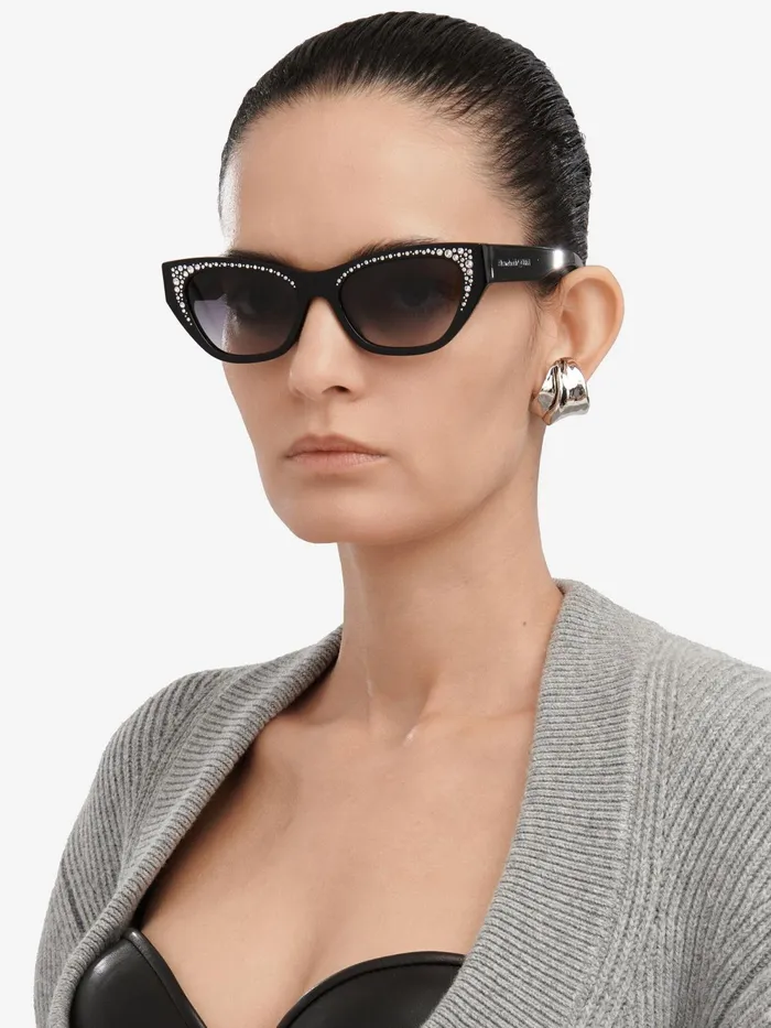 Women Sunglasses Alexander McQueen Pav Jewelled Sunglasses Blackgrey