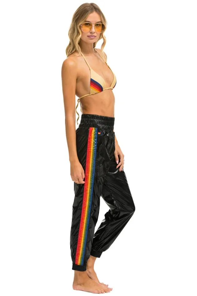 Women Sweatpants Aviator Nation 5 Stripe Hi Rise Wind Pant 8211 Black