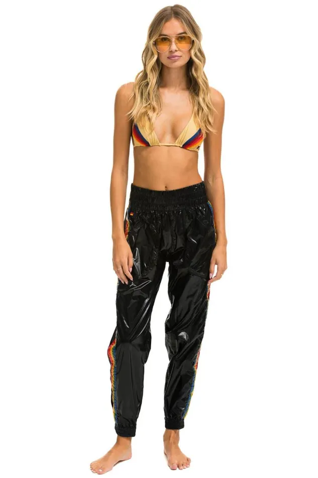 Women Sweatpants Aviator Nation 5 Stripe Hi Rise Wind Pant 8211 Black