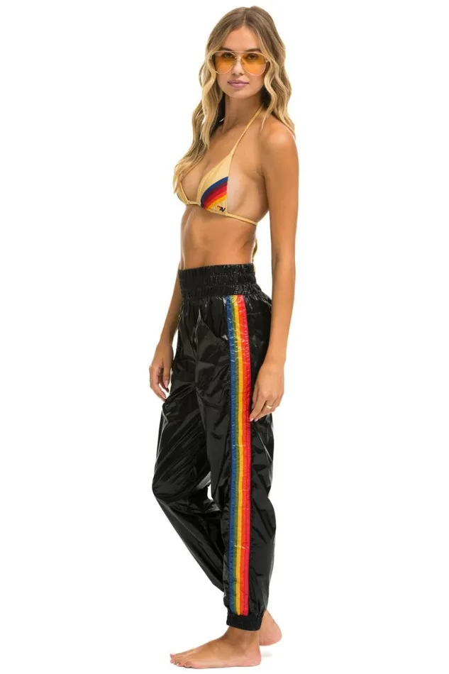 Women Sweatpants Aviator Nation 5 Stripe Hi Rise Wind Pant 8211 Black