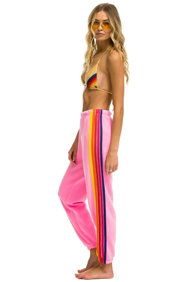 Women Sweatpants Aviator Nation 5 Stripe Sweatpants 8211 Neon Pink Yellow Purple