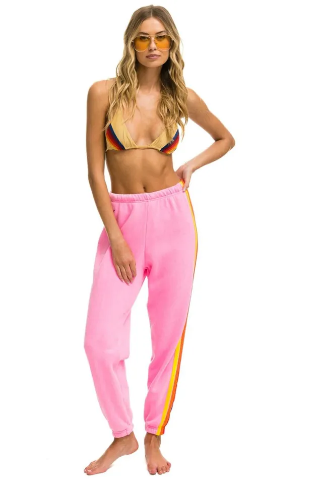 Women Sweatpants Aviator Nation 5 Stripe Sweatpants 8211 Neon Pink Yellow Purple