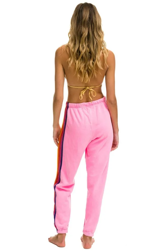 Women Sweatpants Aviator Nation 5 Stripe Sweatpants 8211 Neon Pink Yellow Purple