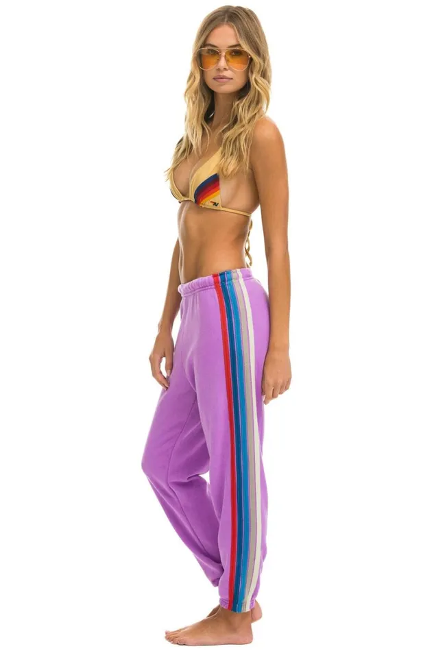 Women Sweatpants Aviator Nation 5 Stripe Sweatpants 8211 Neon Purple Usa