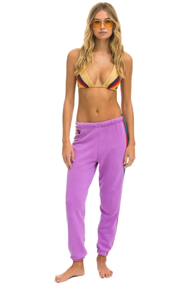 Women Sweatpants Aviator Nation 5 Stripe Sweatpants 8211 Neon Purple Usa