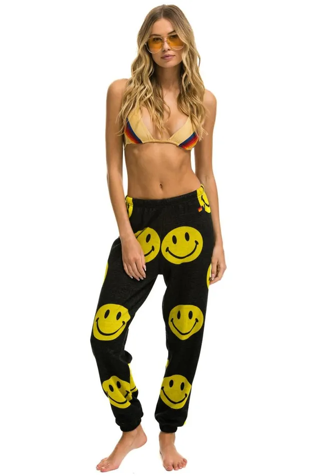 Women Sweatpants Aviator Nation Smiley Repeat Sweatpants 8211 Black