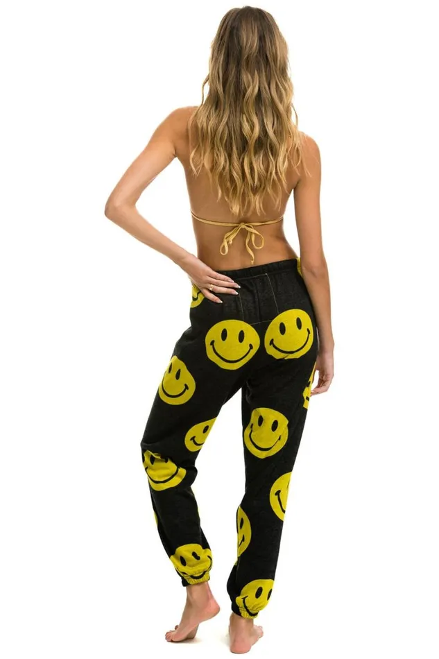 Women Sweatpants Aviator Nation Smiley Repeat Sweatpants 8211 Black