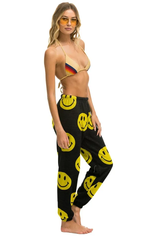 Women Sweatpants Aviator Nation Smiley Repeat Sweatpants 8211 Black