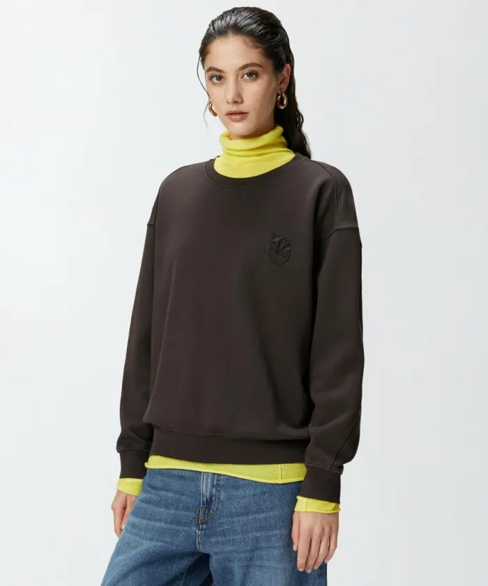 Women Sweatshirts Pinko Crewneck Sweatshirt With Embroidered Logo Brown