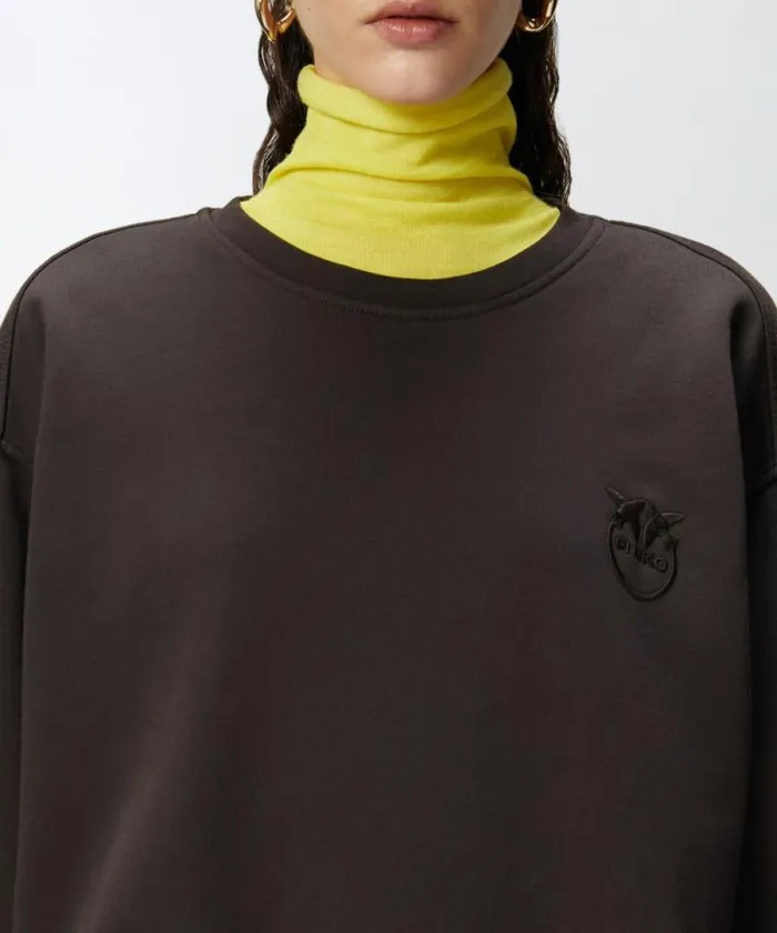 Women Sweatshirts Pinko Crewneck Sweatshirt With Embroidered Logo Brown Women Sweatshirts Pinko Crewneck Sweatshirt With Embroidered Logo Brown