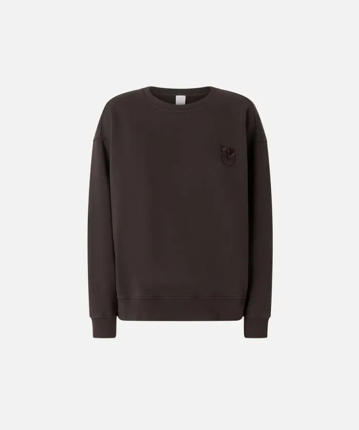 Women Sweatshirts Pinko Crewneck Sweatshirt With Embroidered Logo Brown Women Sweatshirts Pinko Crewneck Sweatshirt With Embroidered Logo Brown