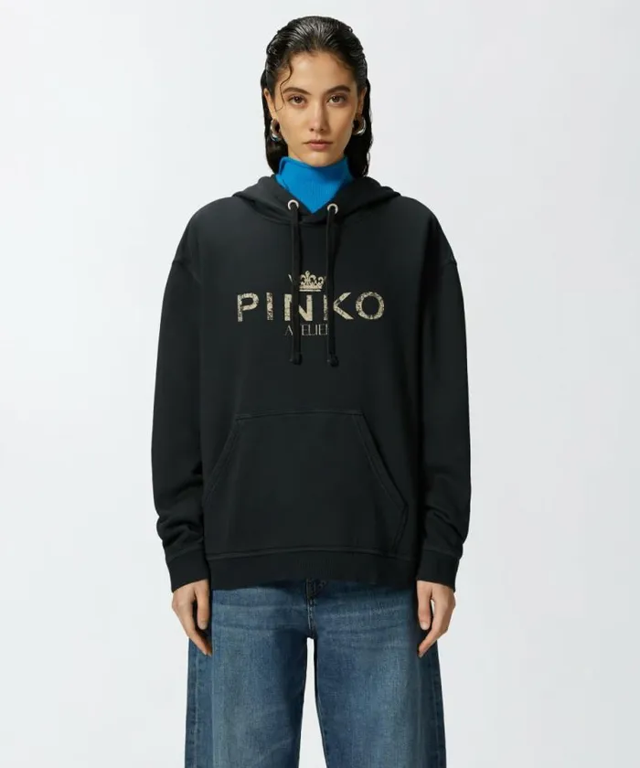 Women Sweatshirts Pinko PINKO Atelier Hoodie Limo Black