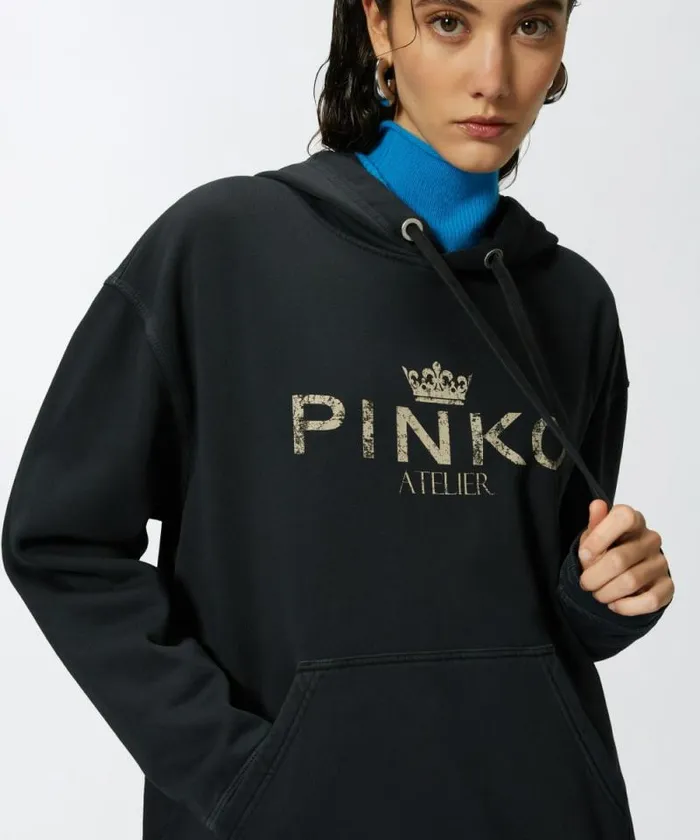 Women Sweatshirts Pinko PINKO Atelier Hoodie Limo Black Women Sweatshirts Pinko PINKO Atelier Hoodie Limo Black