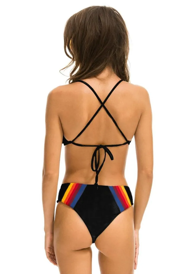 Women Swim Bottoms Aviator Nation 5 Stripe HiWaisted Bikini Bottoms 8211 Black