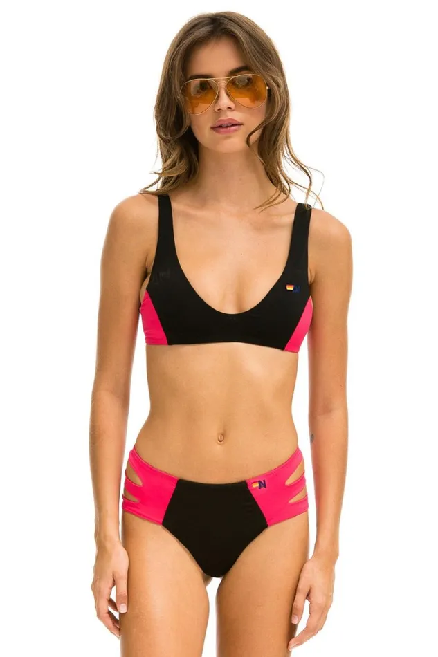 Women Swim Bottoms Aviator Nation HiWaisted Side Cut Out Color Block Full Coverage Brief Bikini Bottoms 8211 Black Red Women Swim Bottoms Aviator Nation HiWaisted Side Cut Out Color Block Full Coverage Brief Bikini Bottoms 8211 Black Red