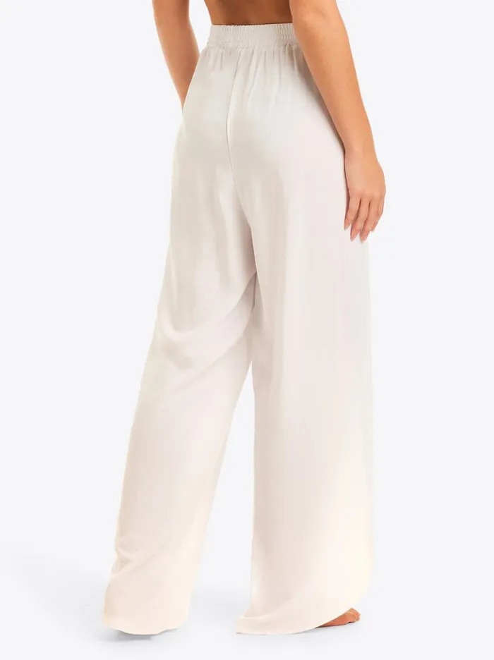 Women Swim Jessica Simpson Basic Solid Beach Pant Cover Up In White