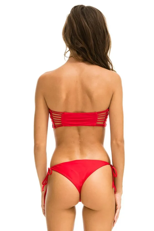 Women Swim Tops Aviator Nation Gathered Bandeau Bikini Top 8211 Red