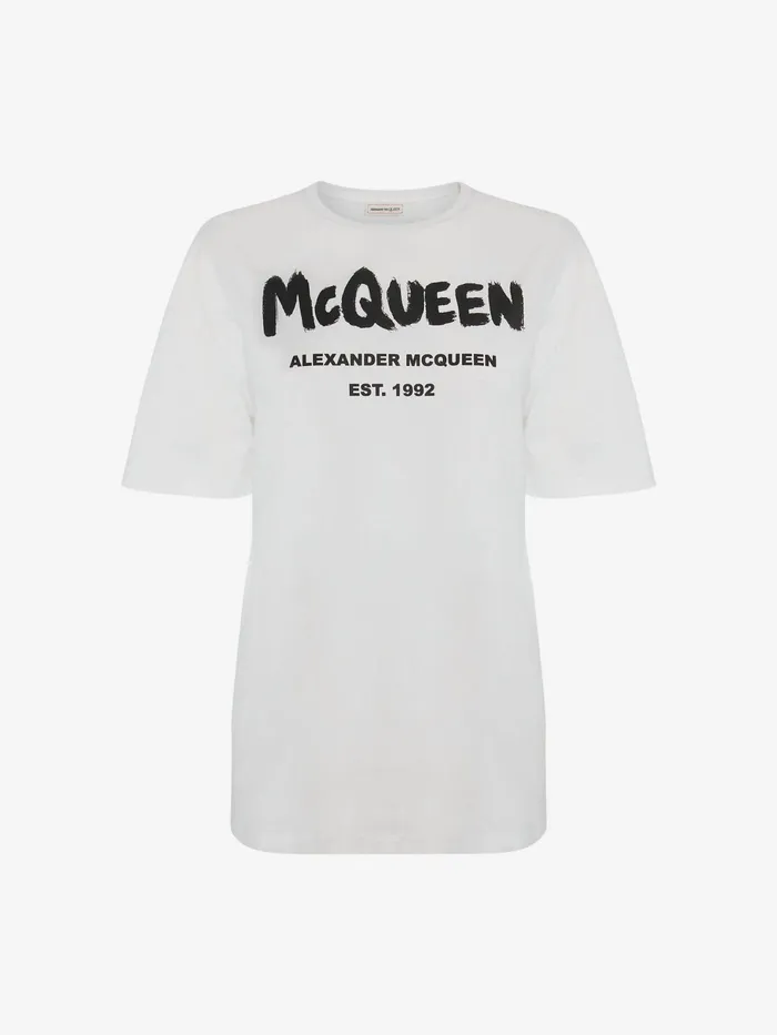 Women TShirts And Sweatshirts Alexander McQueen Mcqueen Graffiti TShirt Whiteblack Women TShirts And Sweatshirts Alexander McQueen Mcqueen Graffiti TShirt Whiteblack