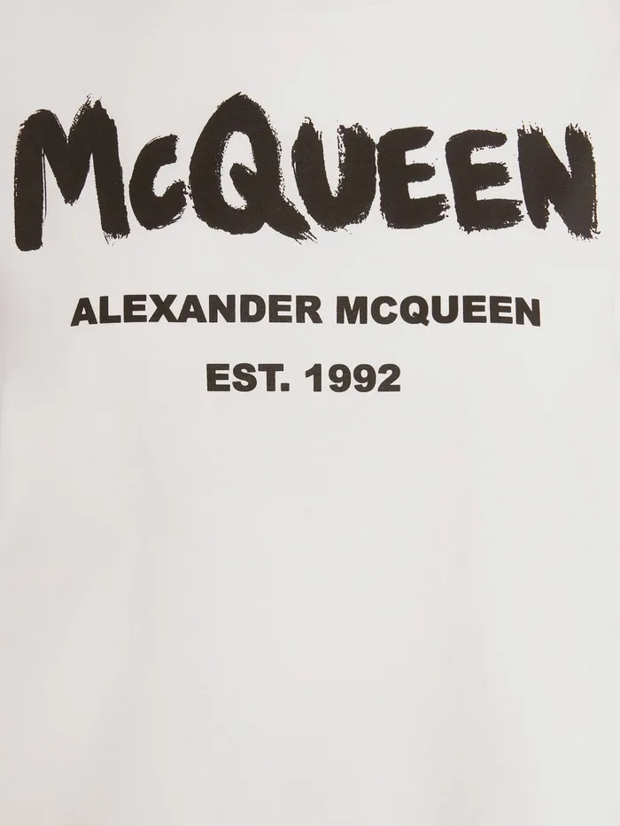 Women TShirts And Sweatshirts Alexander McQueen Mcqueen Graffiti TShirt Whiteblack