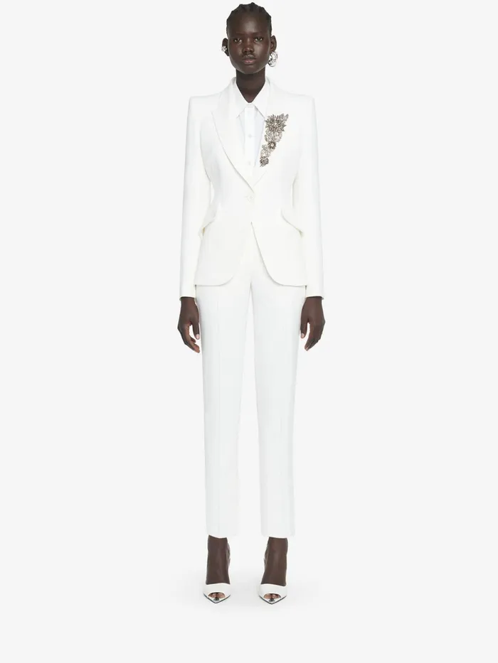 Women Tailoring Alexander McQueen Leaf Crepe Cigarette Trouser Light Ivory