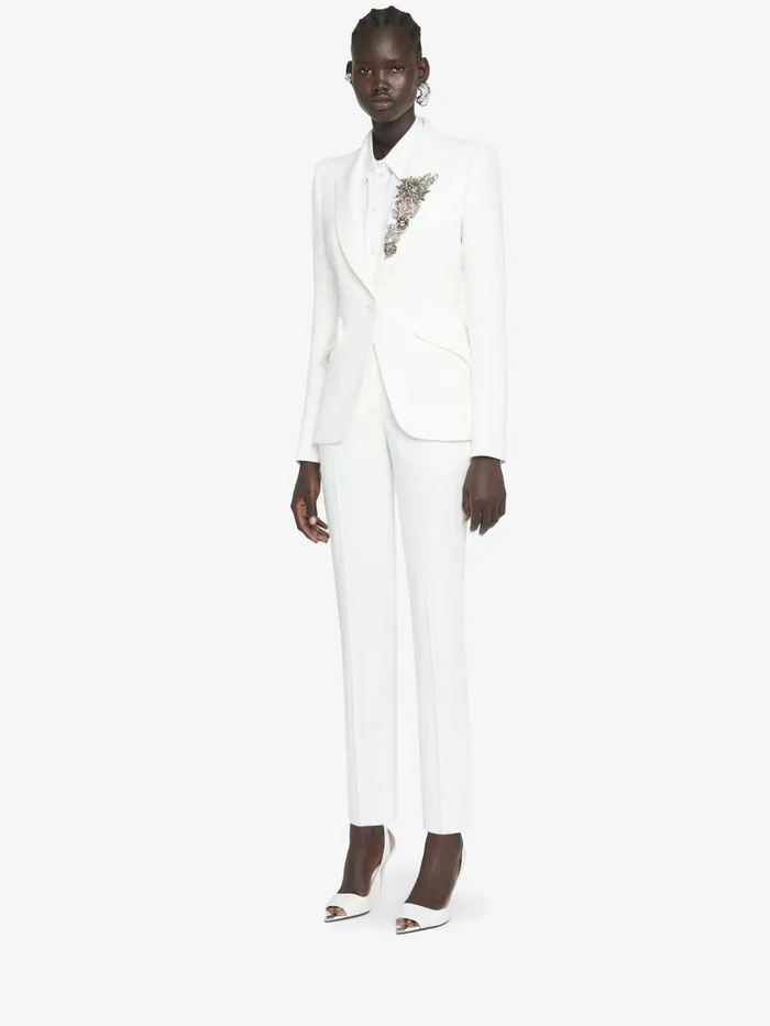 Women Tailoring Alexander McQueen Leaf Crepe Cigarette Trouser Light Ivory