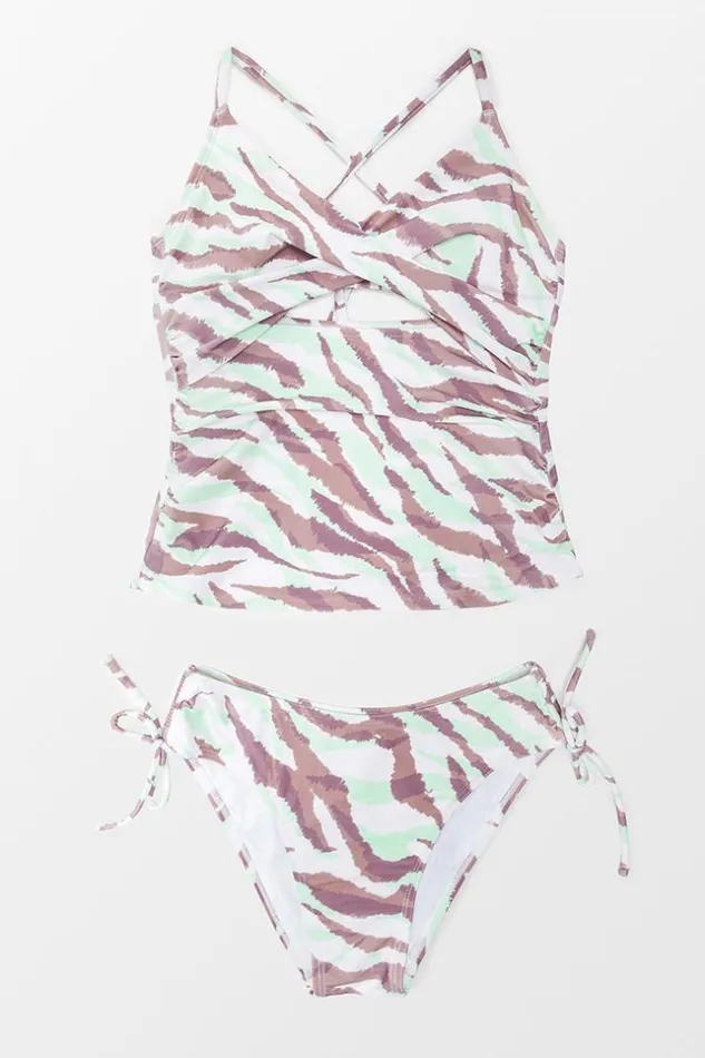 Women Tankini Cupshe Halie Vneck Cut Out Low Waisted Tankini Multicolor