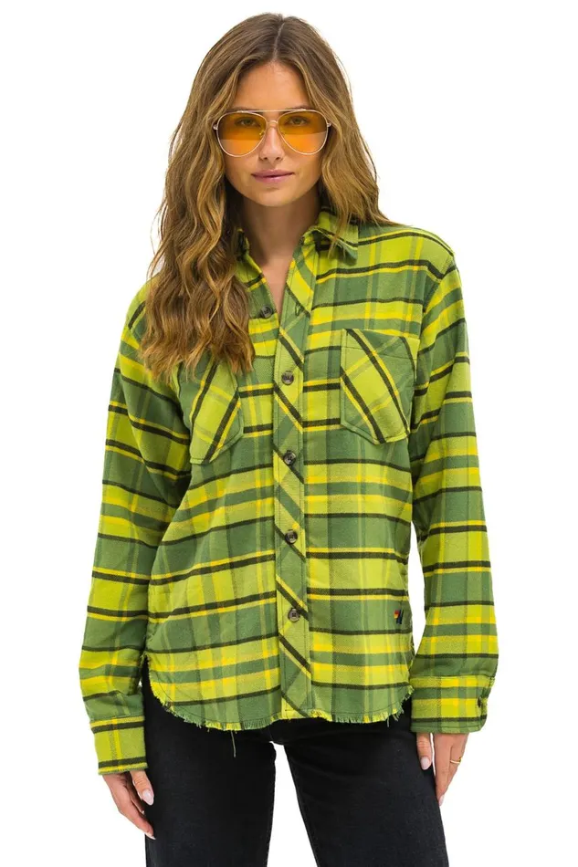 Women Tees Aviator Nation Plaid Flannel Western Shirt 8211 Avocado Plaid
