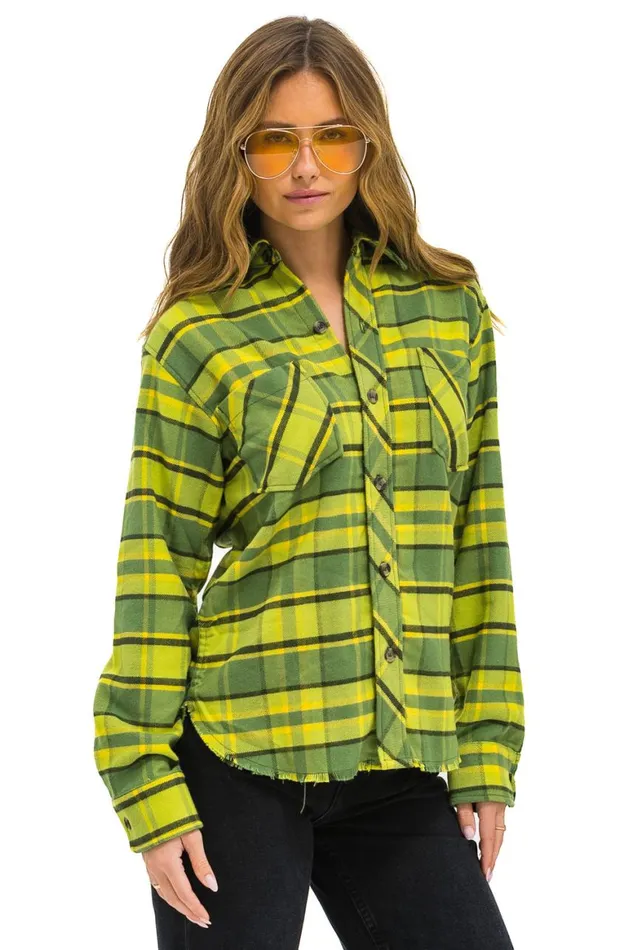 Women Tees Aviator Nation Plaid Flannel Western Shirt 8211 Avocado Plaid