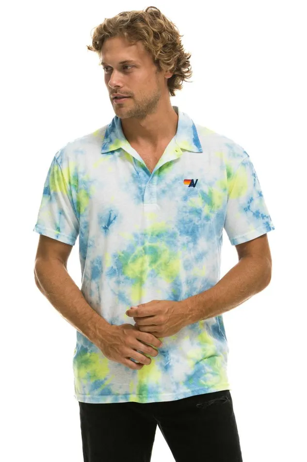 Women Tees Aviator Nation Polo 8211 Tie Dye Yellow