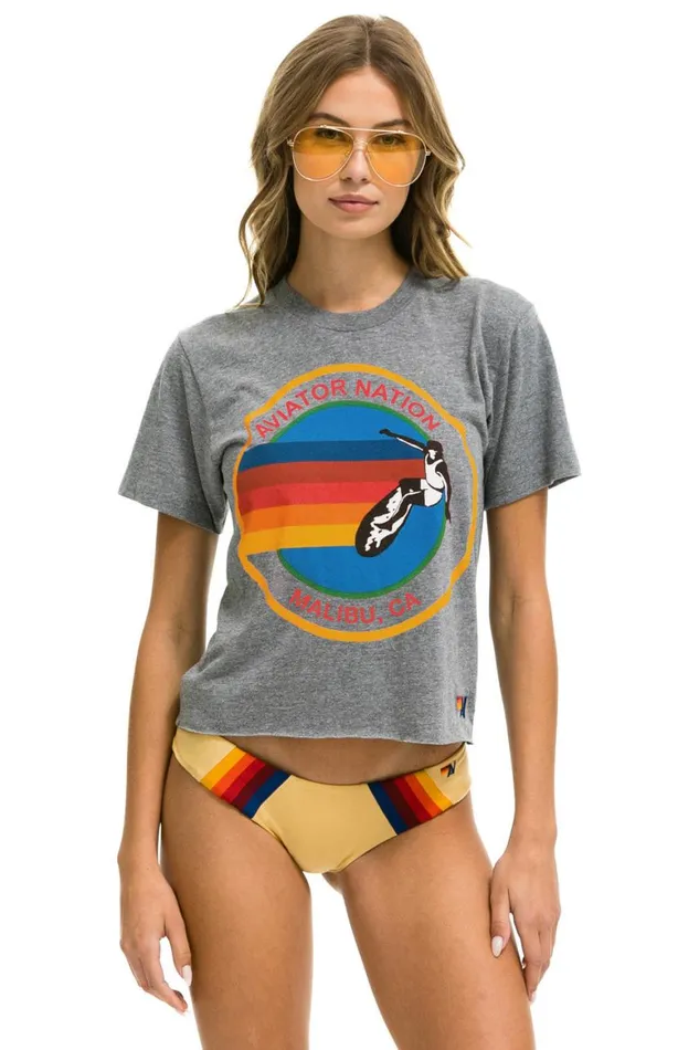 Women Tees Aviator Nation Signature Malibu Boyfriend Tee 8211 Heather Grey