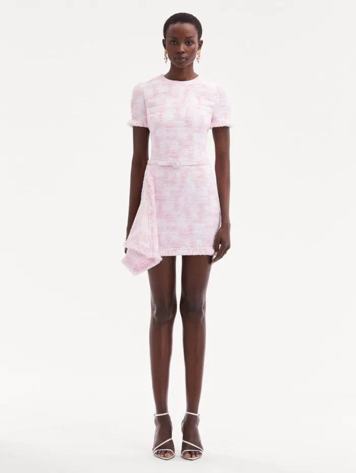 Women Textured Tweed Draped Dress White Pink Oscar De La Renta Dresses Women Textured Tweed Draped Dress White Pink Oscar De La Renta Dresses