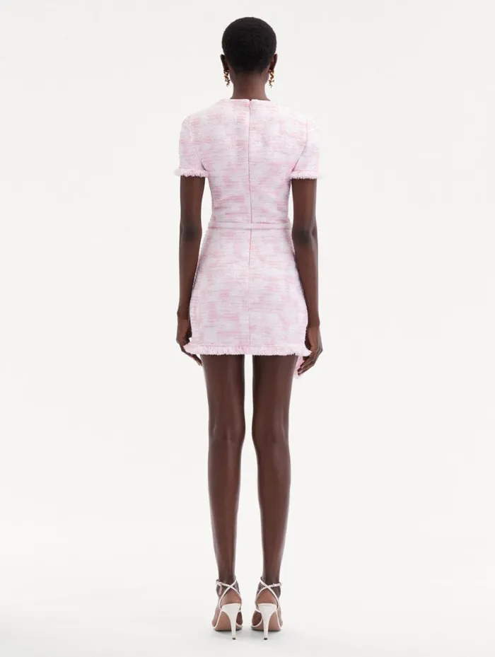 Women Textured Tweed Draped Dress White Pink Oscar De La Renta Dresses Women Textured Tweed Draped Dress White Pink Oscar De La Renta Dresses