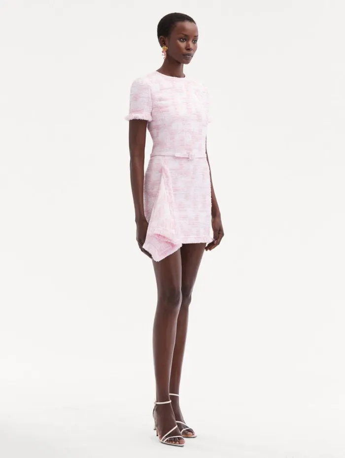 Women Textured Tweed Draped Dress White Pink Oscar De La Renta Dresses Women Textured Tweed Draped Dress White Pink Oscar De La Renta Dresses