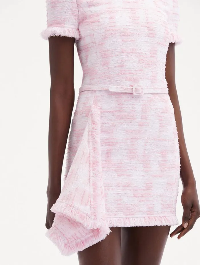 Women Textured Tweed Draped Dress White Pink Oscar De La Renta Dresses Women Textured Tweed Draped Dress White Pink Oscar De La Renta Dresses