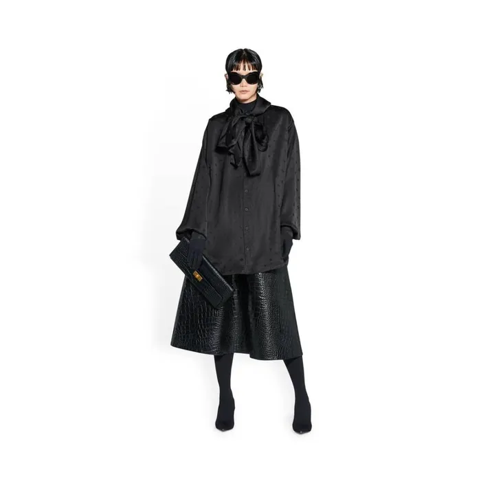 Women Tops and Shirts Balenciaga Logo Letters All Over Hooded Blouse In Black Women Tops and Shirts Balenciaga Logo Letters All Over Hooded Blouse In Black
