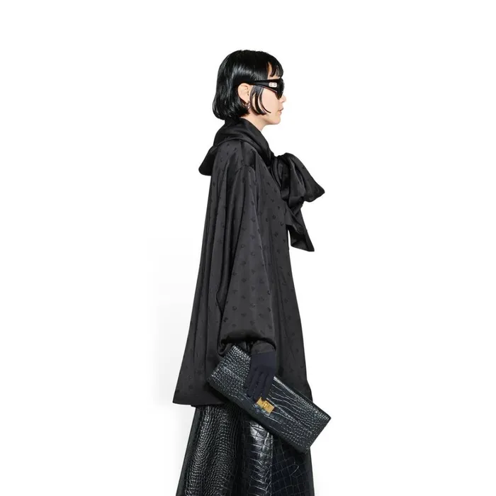 Women Tops and Shirts Balenciaga Logo Letters All Over Hooded Blouse In Black