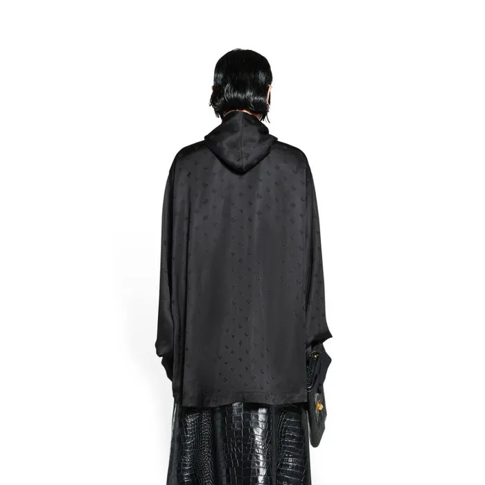 Women Tops and Shirts Balenciaga Logo Letters All Over Hooded Blouse In Black