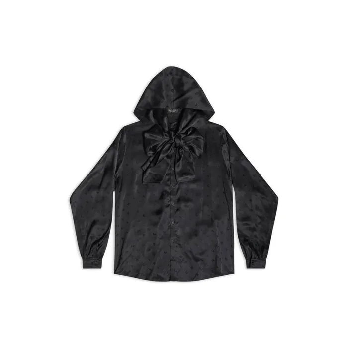 Women Tops and Shirts Balenciaga Logo Letters All Over Hooded Blouse In Black