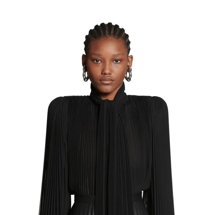 Women Tops and Shirts Balenciaga Scarf Pleated Blouse In Black