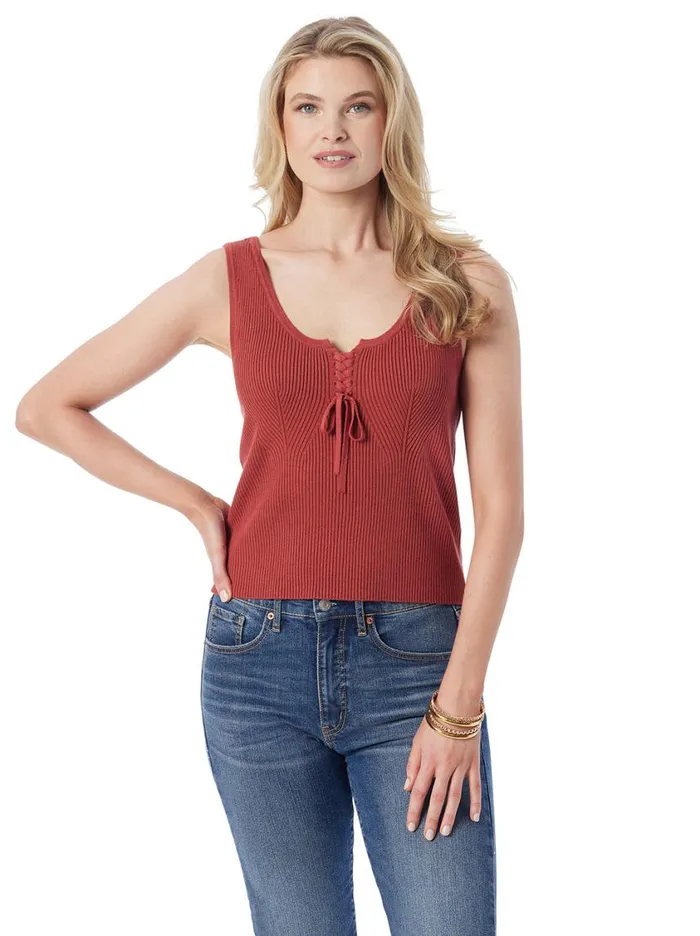 Women Tops and Tees Jessica Simpson Johanna Lace Up Tank In Chili Oil