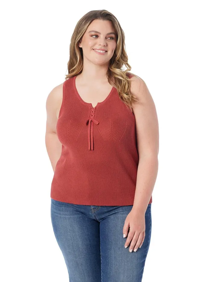Women Tops and Tees Jessica Simpson Johanna Lace Up Tank In Chili Oil
