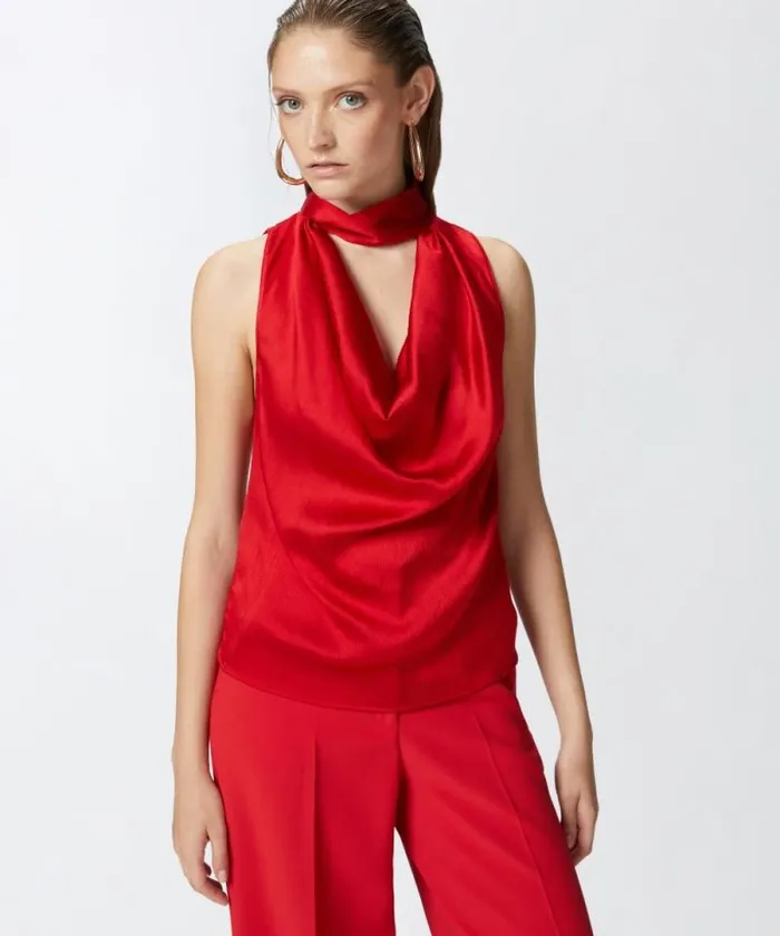 Women Topwear Pinko Crinkle Satin Top With Draping Salsa Red