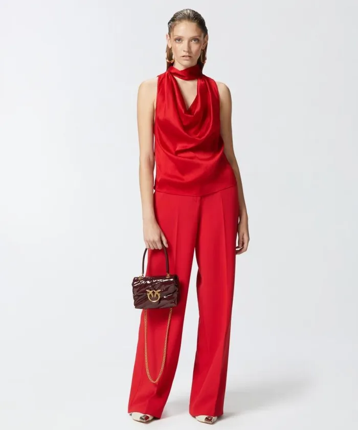 Women Topwear Pinko Crinkle Satin Top With Draping Salsa Red Women Topwear Pinko Crinkle Satin Top With Draping Salsa Red