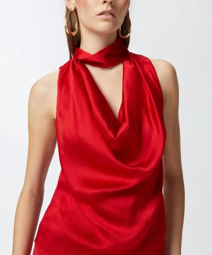 Women Topwear Pinko Crinkle Satin Top With Draping Salsa Red Women Topwear Pinko Crinkle Satin Top With Draping Salsa Red