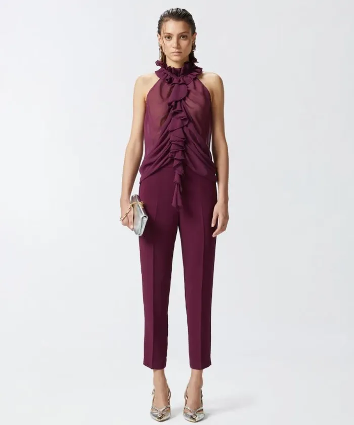 Women Topwear Pinko Georgette Top With Ruching Grape Wine Women Topwear Pinko Georgette Top With Ruching Grape Wine