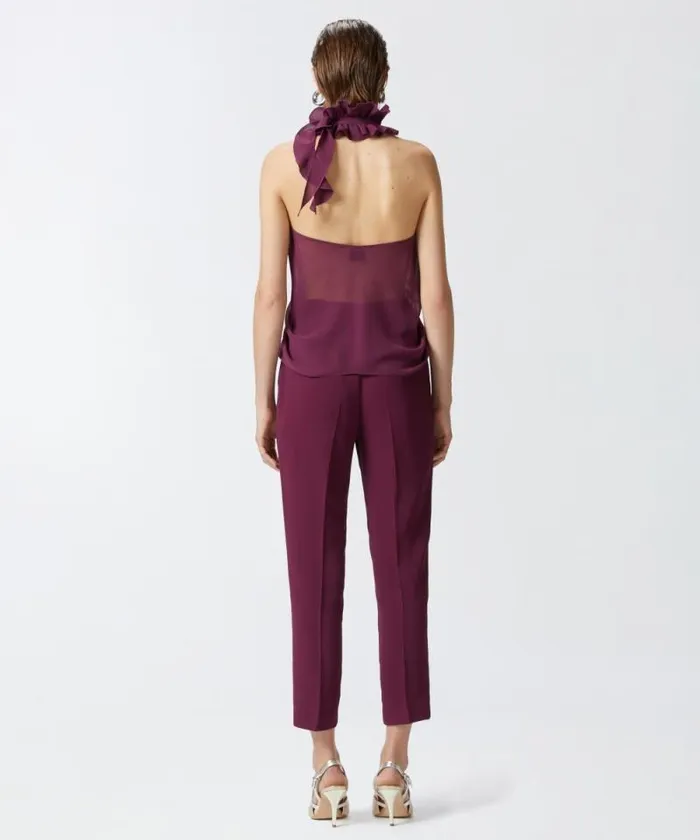 Women Topwear Pinko Georgette Top With Ruching Grape Wine Women Topwear Pinko Georgette Top With Ruching Grape Wine