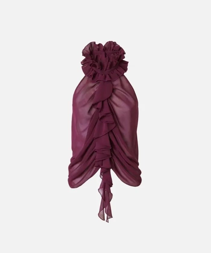 Women Topwear Pinko Georgette Top With Ruching Grape Wine Women Topwear Pinko Georgette Top With Ruching Grape Wine