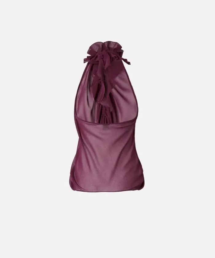 Women Topwear Pinko Georgette Top With Ruching Grape Wine Women Topwear Pinko Georgette Top With Ruching Grape Wine