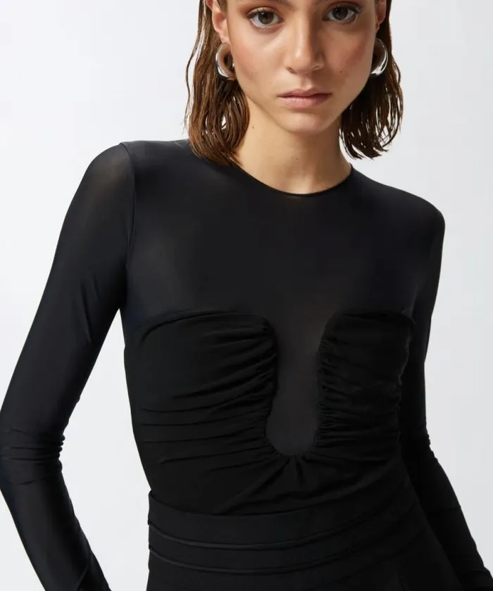 Women Topwear Pinko Longsleeved Sheer Bodysuit Limo Black Women Topwear Pinko Longsleeved Sheer Bodysuit Limo Black